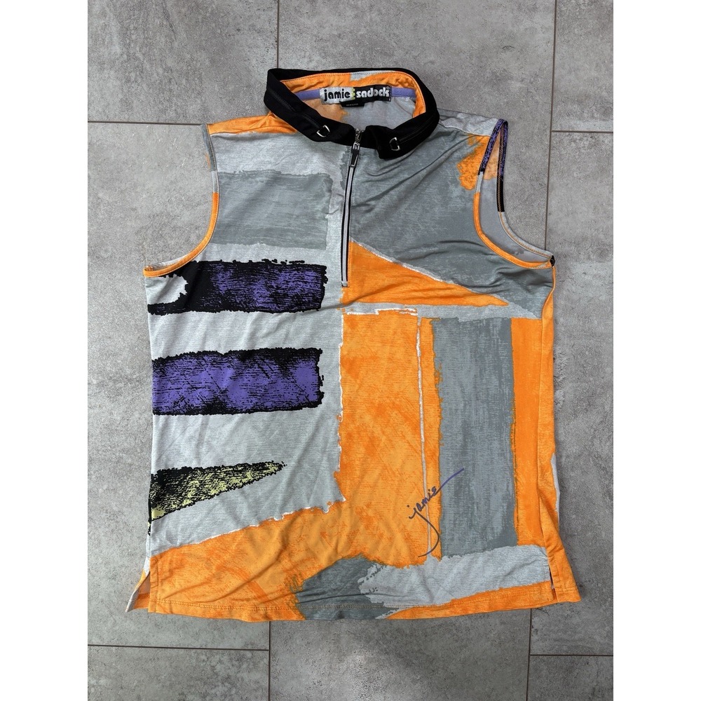 Jamie Sadock Golf Top Women's Medium Sleeveless 1/4 Zip Art To Wear Artsy